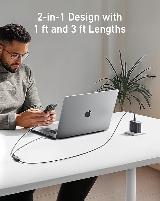 ANKER 2 IN 1 USB C TO USB C 140W 4FT CABLE BLACK A8895H11 thumbnail 11
