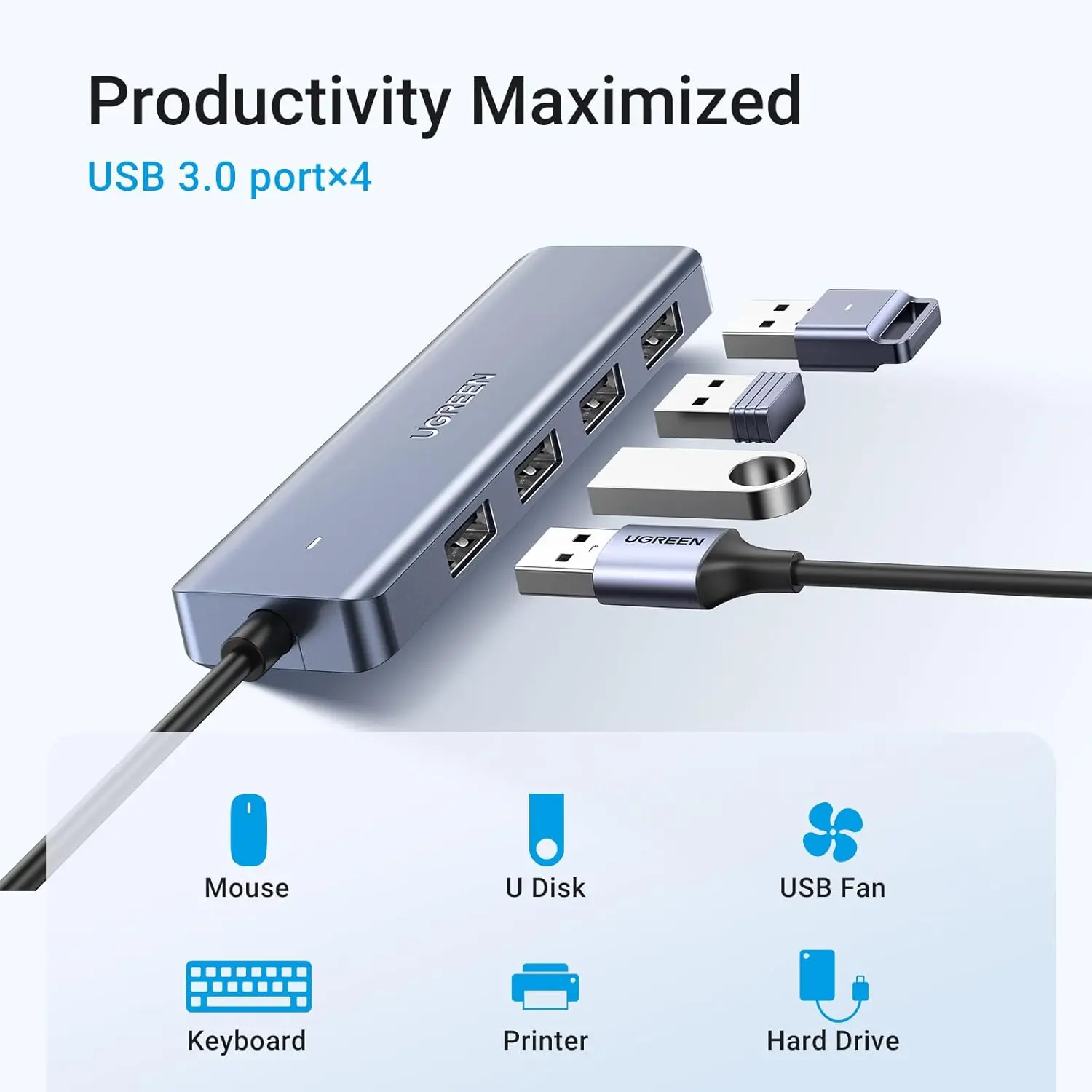 UGREEN 4-PORT USB3.0 HUB WITH MICRO USB POWER SUPPLY 70336 thumbnail 10