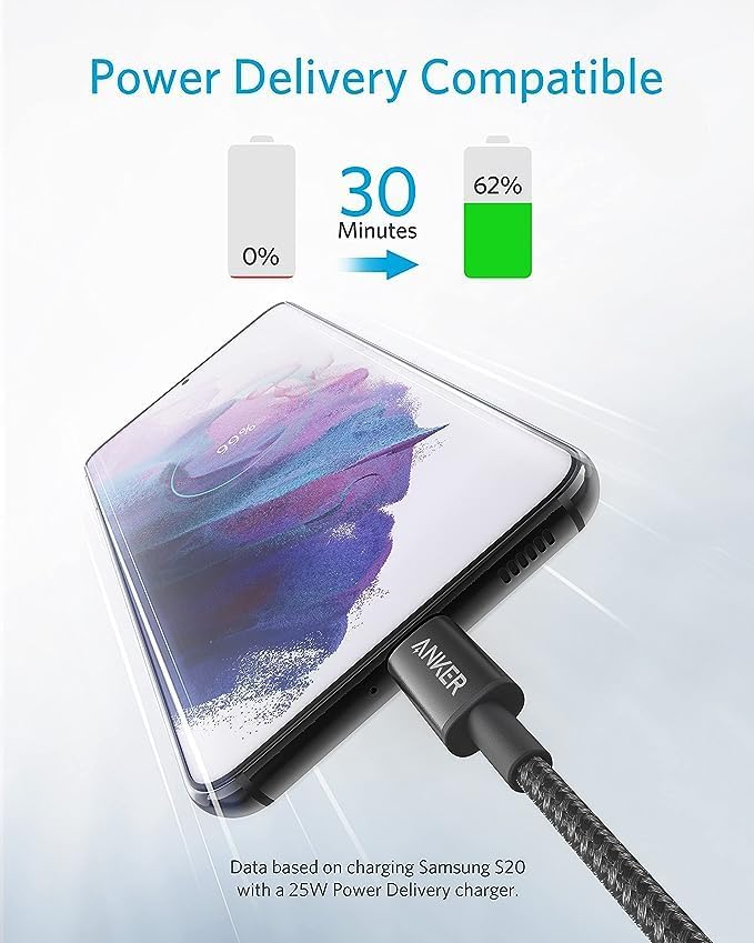 ANKER 322 USB C TO USB C  6FT 60W NYLON CABLE BLACK A8753H11 thumbnail 7