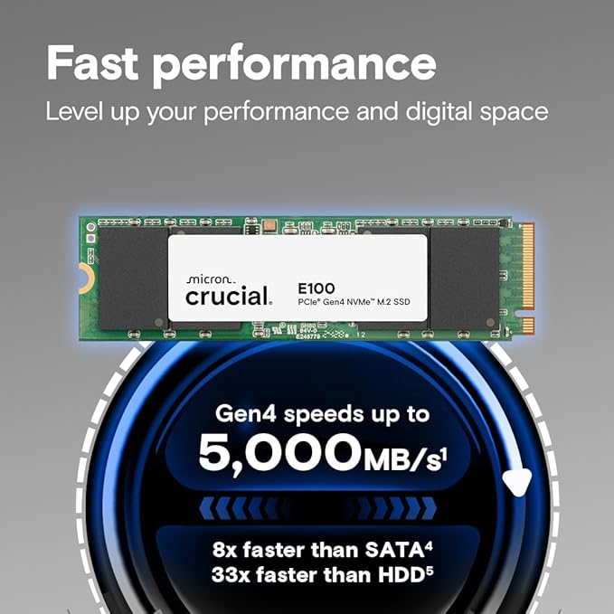 CRUCIAL E100 1TB PCIE GEN4 2280 NVME M.2 SSD CT1000E100SSD8 thumbnail 6