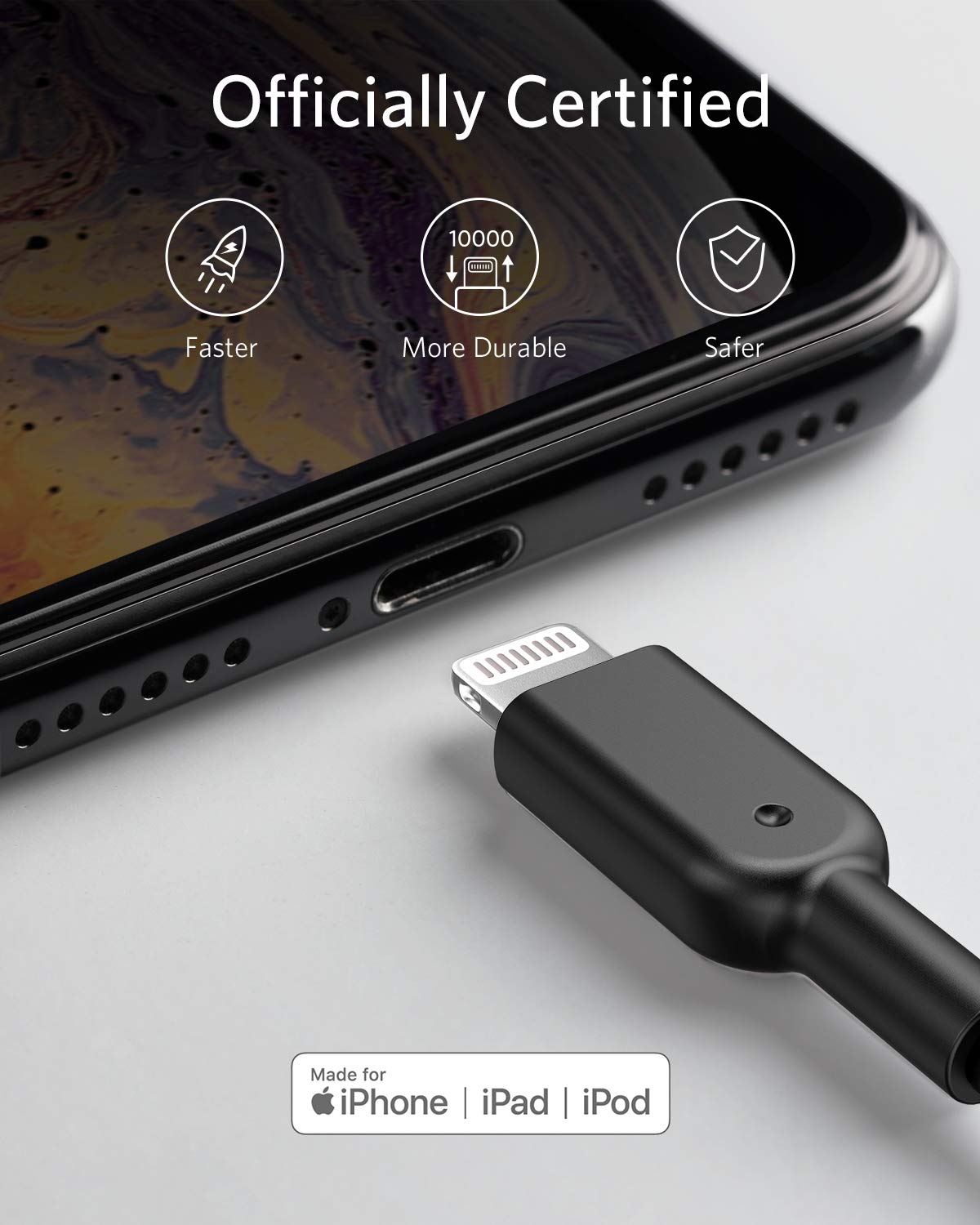 ANKER USB-A TO LIGHTNING CONNECTOR 10FT NYLON BRAIDED CABLE BLACK A8454H12 thumbnail 9