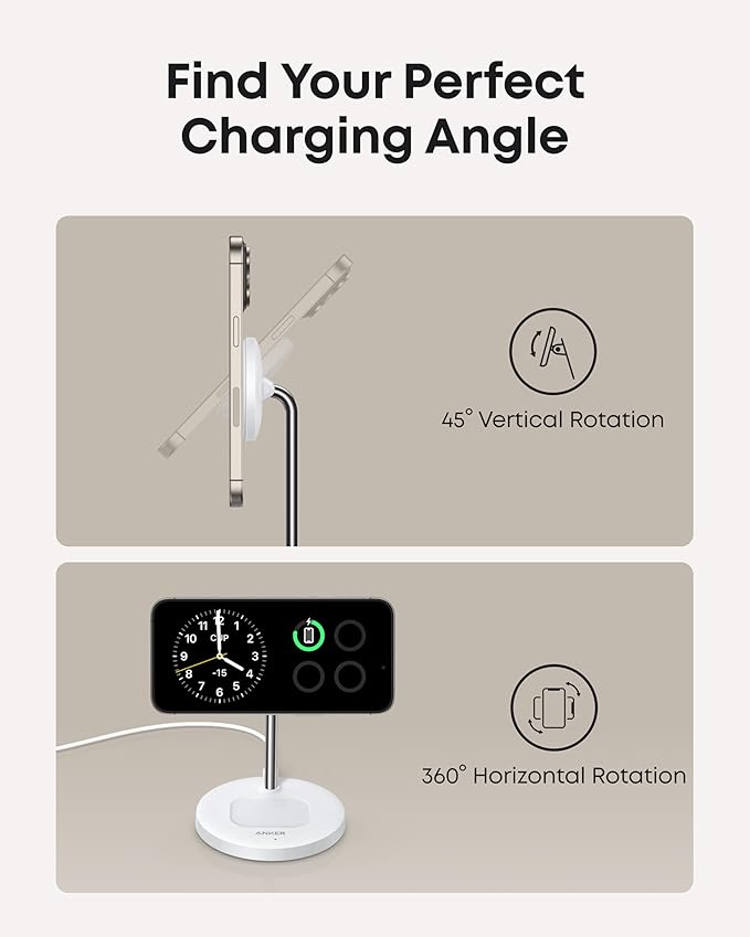 ANKER MAGGO WIRELESS 2-IN-1 DOCK STAND CHARGER AND 5FT USB C TO USB C CABLE WHITE A25M7H21 thumbnail 9