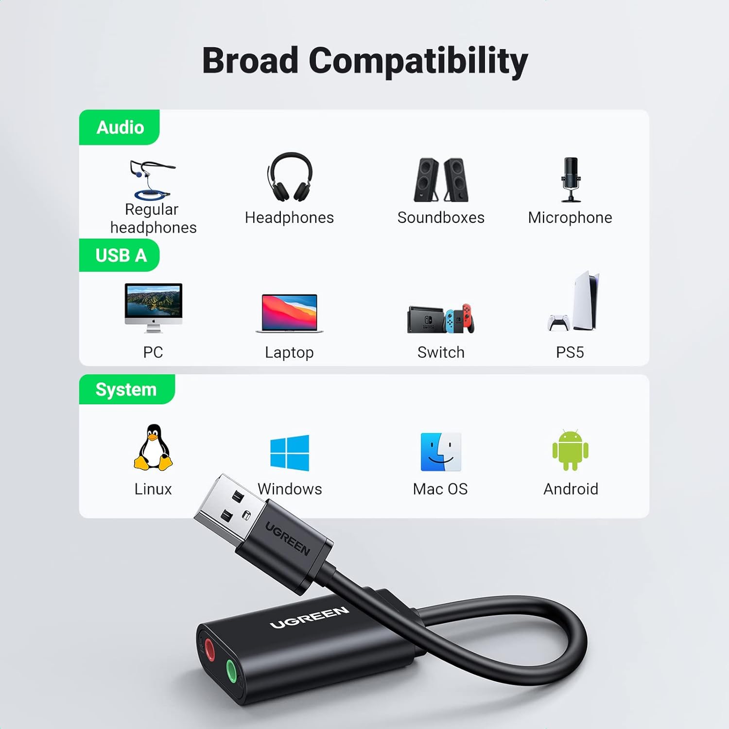 UGREEN USB 2.0 EXTERNAL SOUND ADAPTER BLACK 30724 thumbnail 12