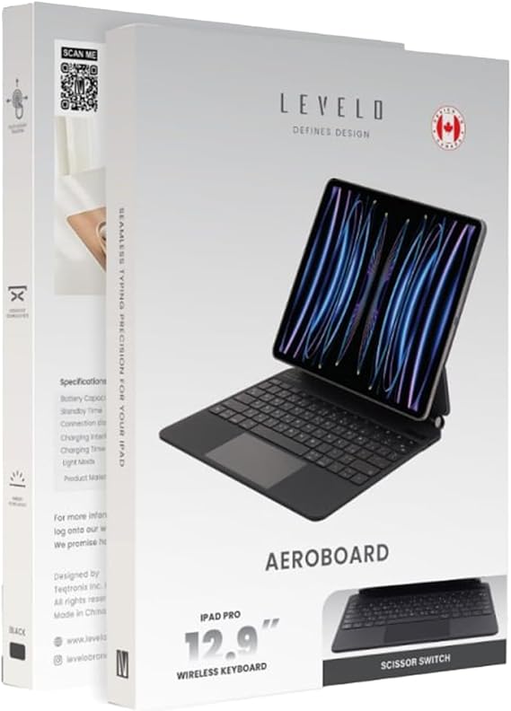 LEVELO AEROBOARD SCISSOR SWITCH IPAD PRO/AIR 12.9 INCH WIRELESS KEYBOARD BLACK LVLABKP12.9BK thumbnail 10