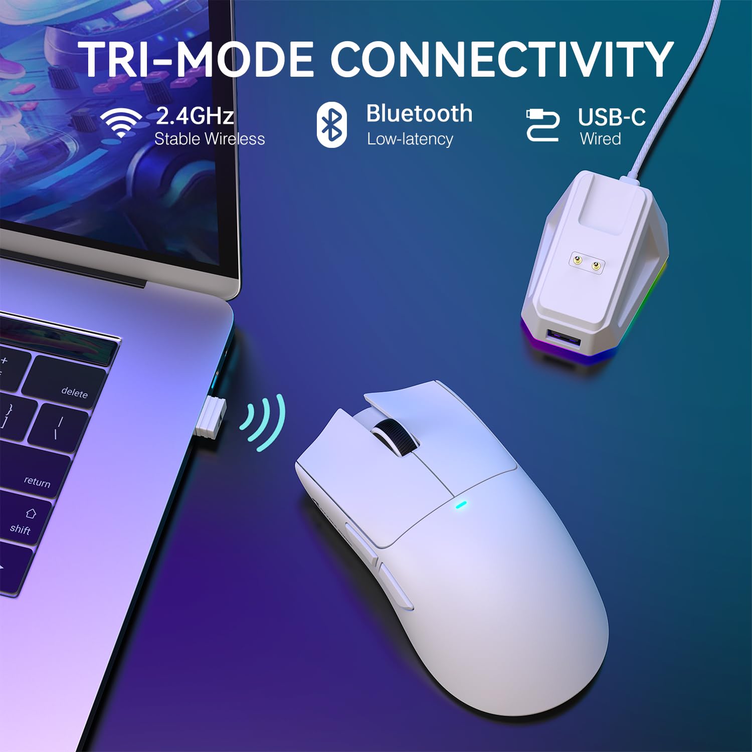 ATTACK SHARK LIGHTWEIGHT WIRELESS GAMING MOUSE WITH RGB CHARGING DOCK WHITE X11 thumbnail 12