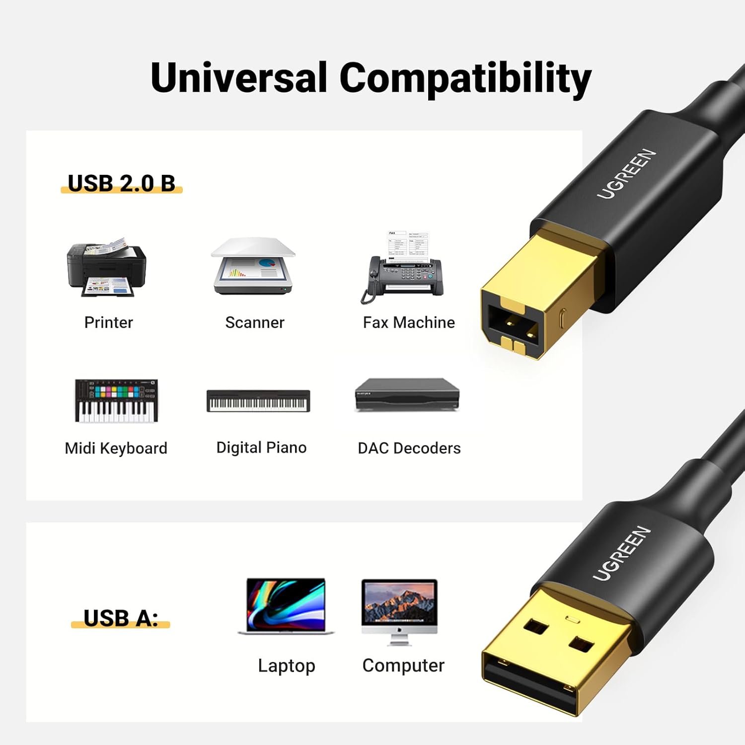 UGREEN USB 2.0 PRINTER SCANNER CABLE 1.5M BLACK US135 thumbnail 10