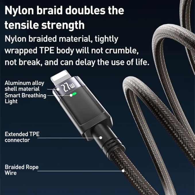 YESIDO 27W USB-C TO LIGHTNING AUTO DISCONNECTING CHARGING CABLE 1.2M BLACK CA159 thumbnail 10