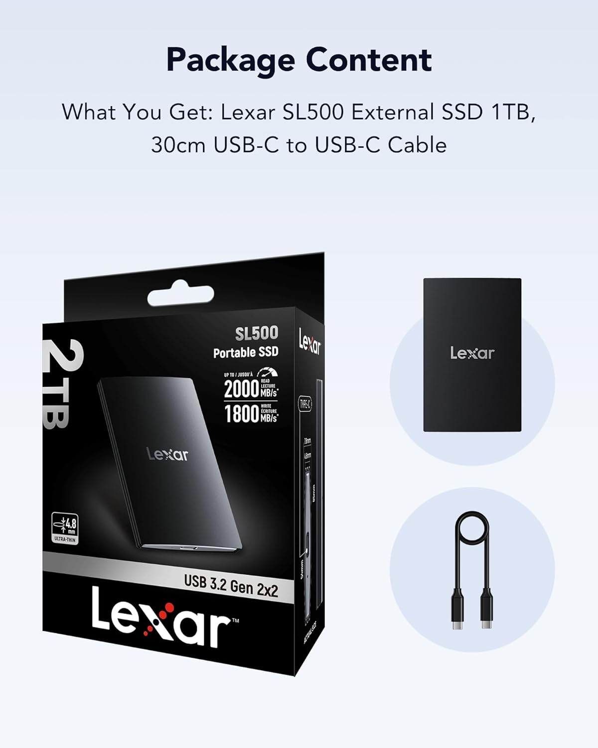 LEXAR SSD SL500 PORTABLE SSD 2 TB USB3.2 GEN2X2 UP TO 2000 MBS /1800 MBS thumbnail 5