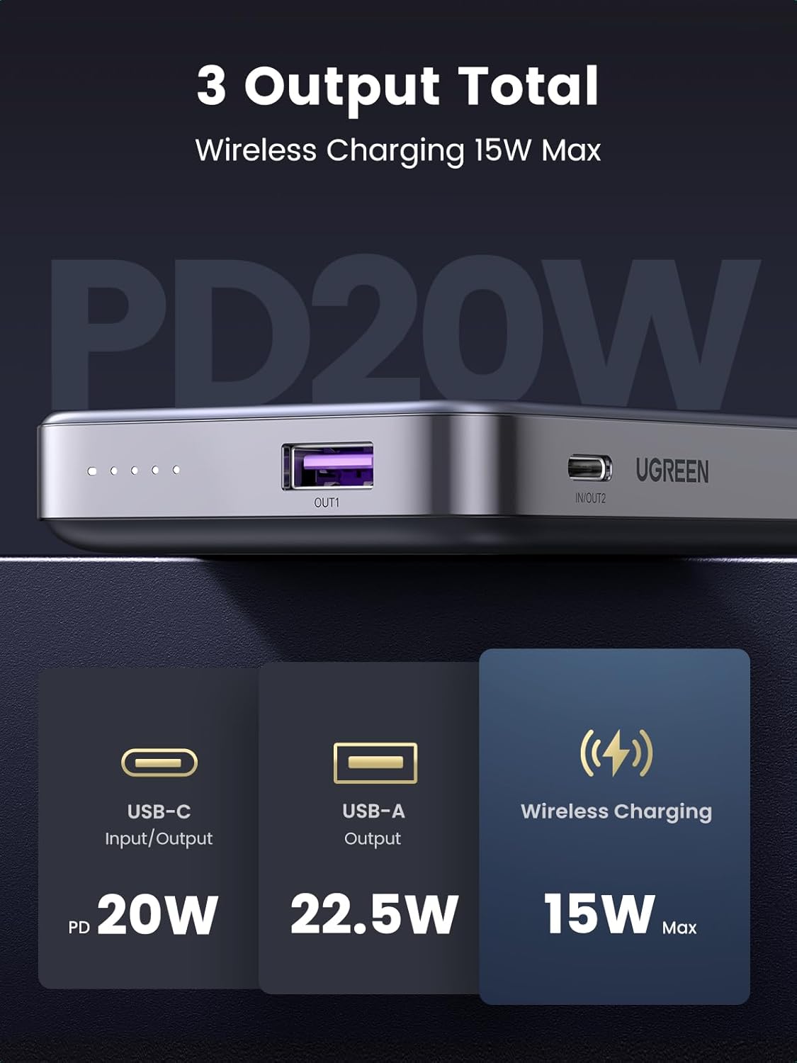 UGREEN MAGNETIC WIRELESS POWER BANK 10000MAH SPACE GRAY PB206 thumbnail 11