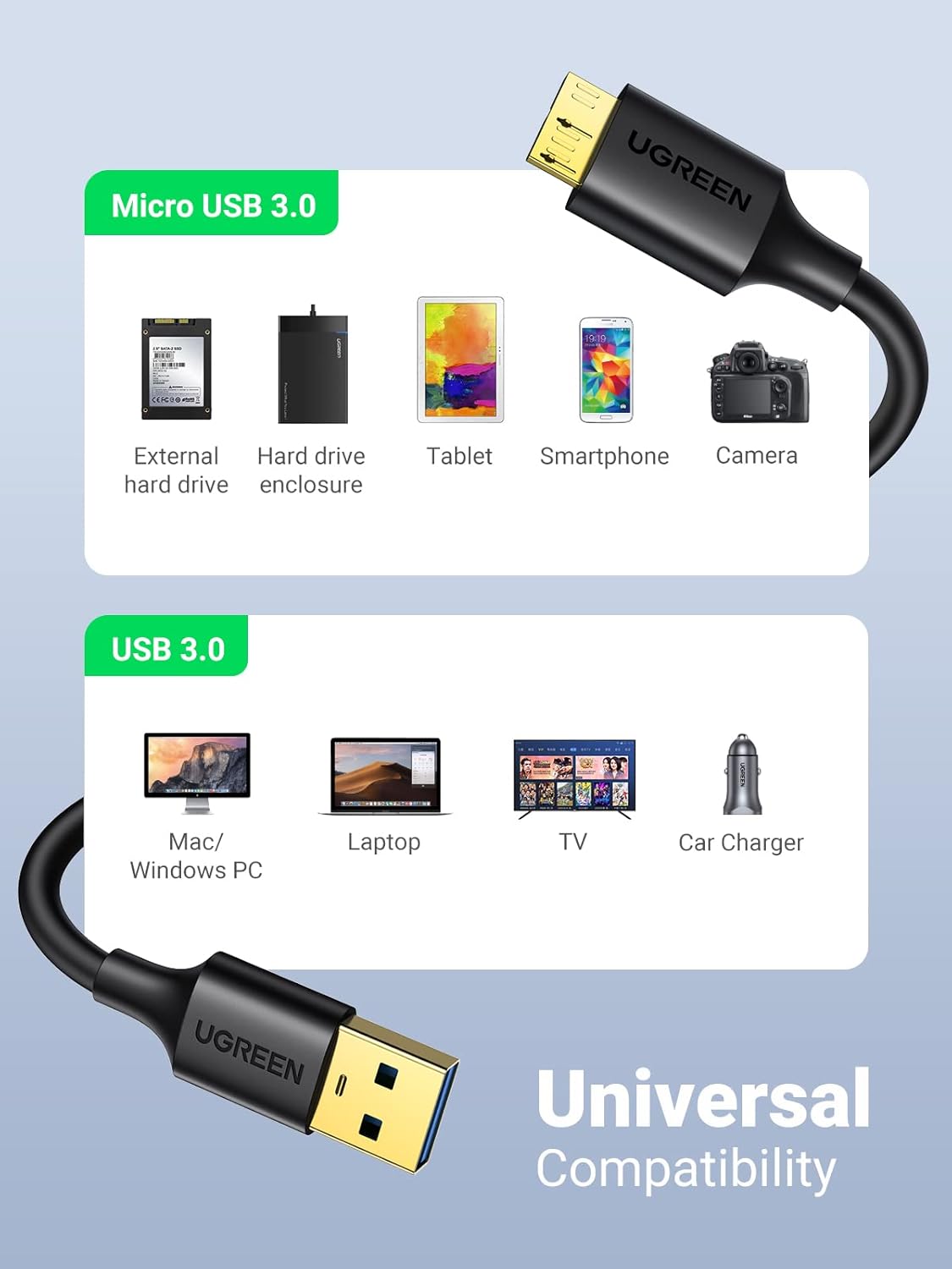 UGREEN USB 3.0 A MALE TO MICRO USB 3.0 MALE CABLE BLACK 2MM 10843 thumbnail 11