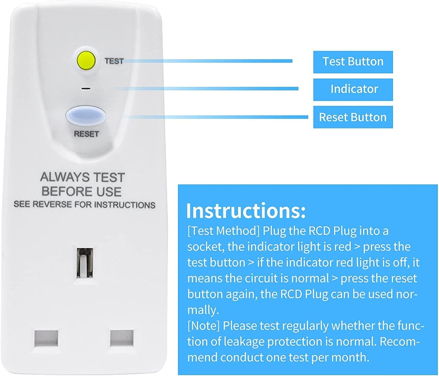 OAONAN PORTABLE RCD SAFETY UK PLUG ADAPTER NB-H3E thumbnail 10