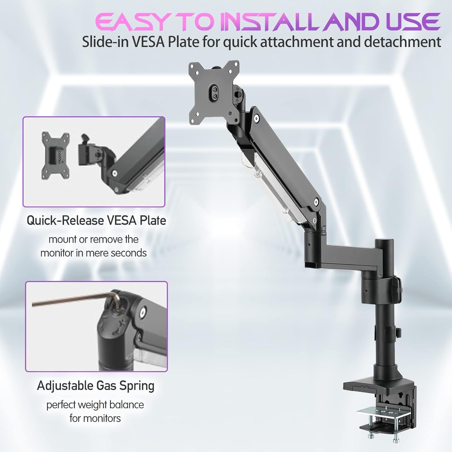 GAMEON GO-2083 POLE MOUNTED GAS SPRING DUAL MONITOR ARM 17-35-INCH BLACK thumbnail 11