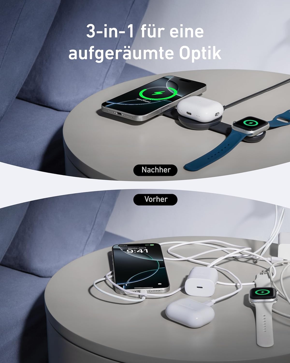 ANKER MAGGO WIRELESS CHARGING STATION 3 IN 1 FOLDABLE PAD WITH ADAPTER AND CABLE GREEN B25M8H61 thumbnail 8