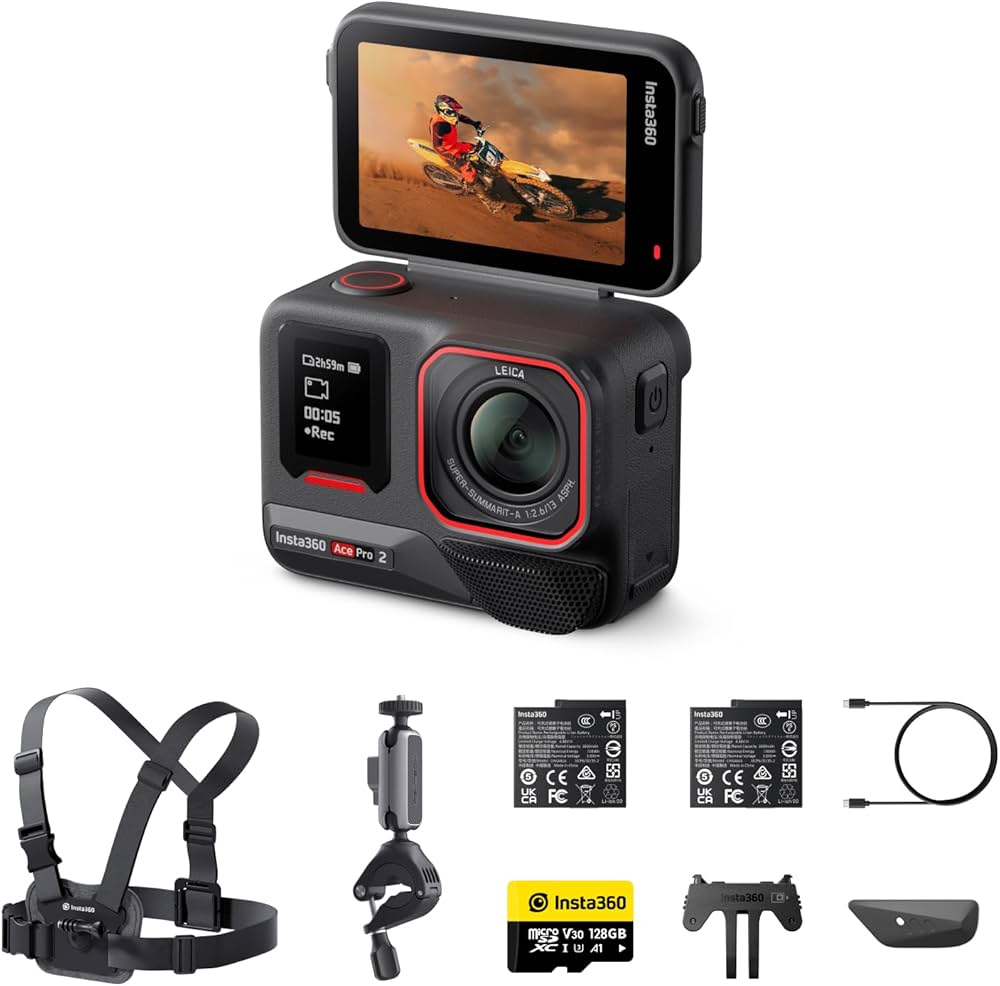 INSTA 360 ACE PRO 2 8K AI-POWERED ACTION CAMERA WITH DUAL BATTERY BUNDLE BLACK CINSBBGA WITH XPLORER GRIP KIT