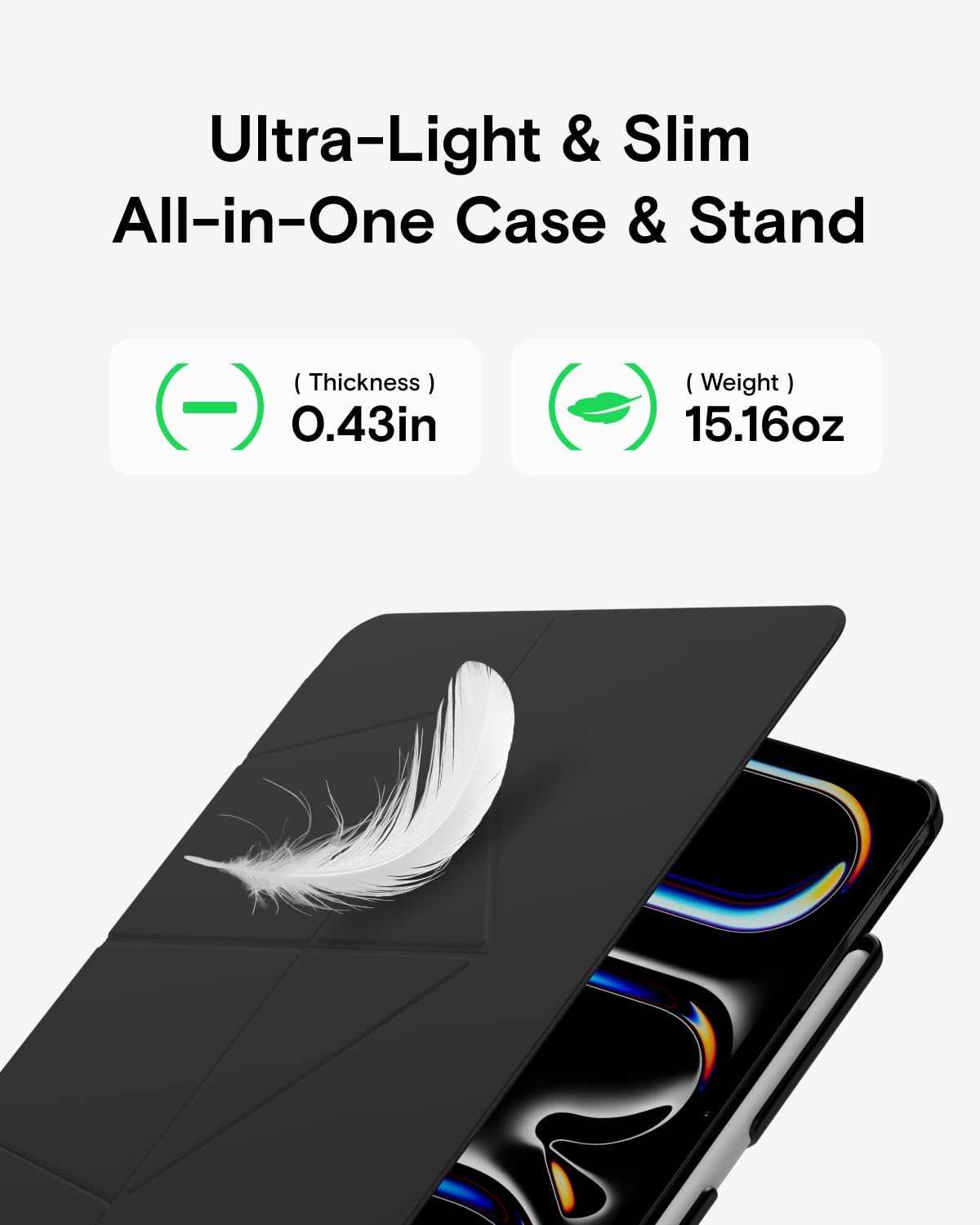 MUTURAL IPAD AIR 13 INCH (M2) QING YA SERIES FOLIO CASE WITH HIDDEN STYLUS SLOT BLACK thumbnail 10