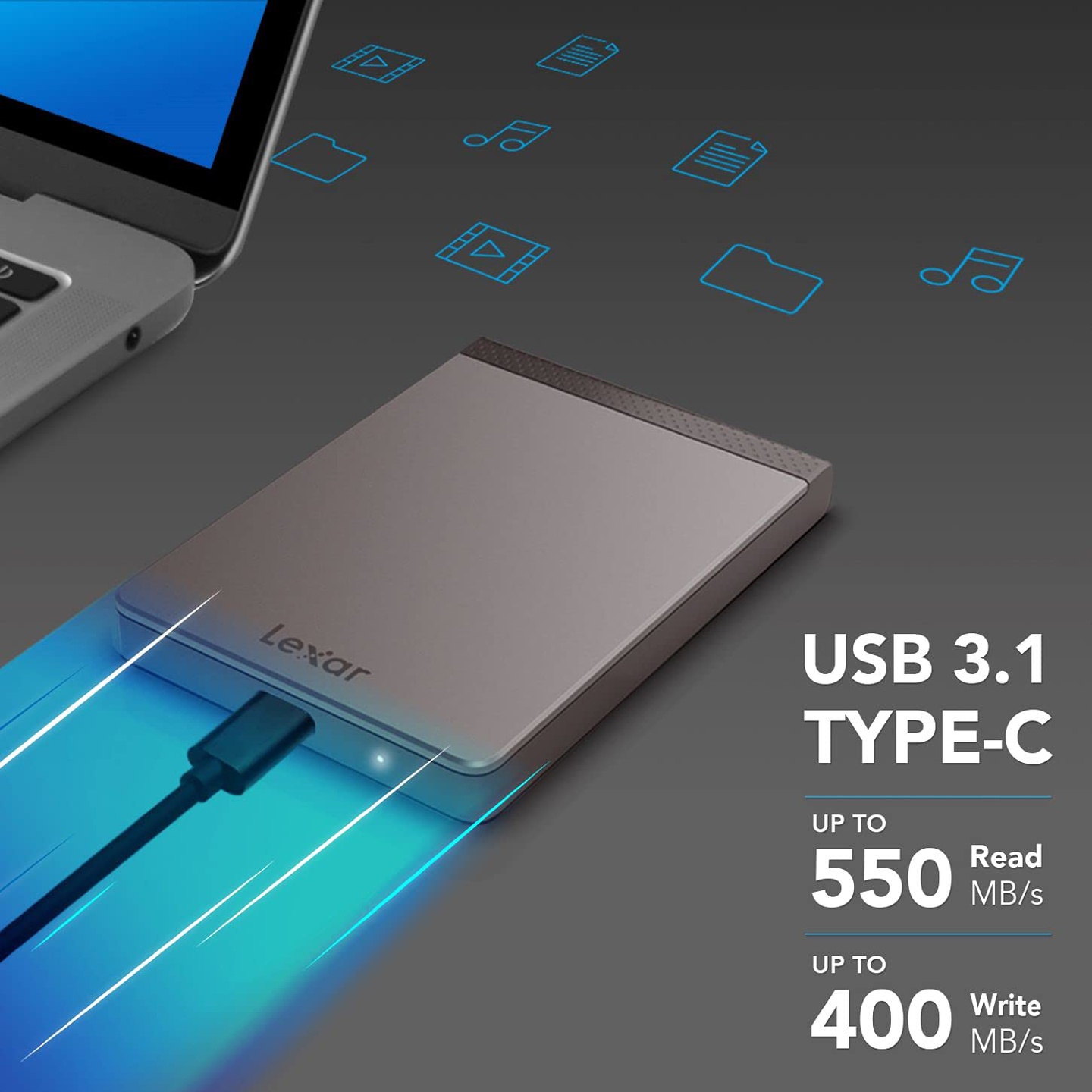 LEXAR SL200 PORTABLE SSD 1TB 550MB/s USB 3.1 TYPE-C LSL200X001T-RNNNG thumbnail 8