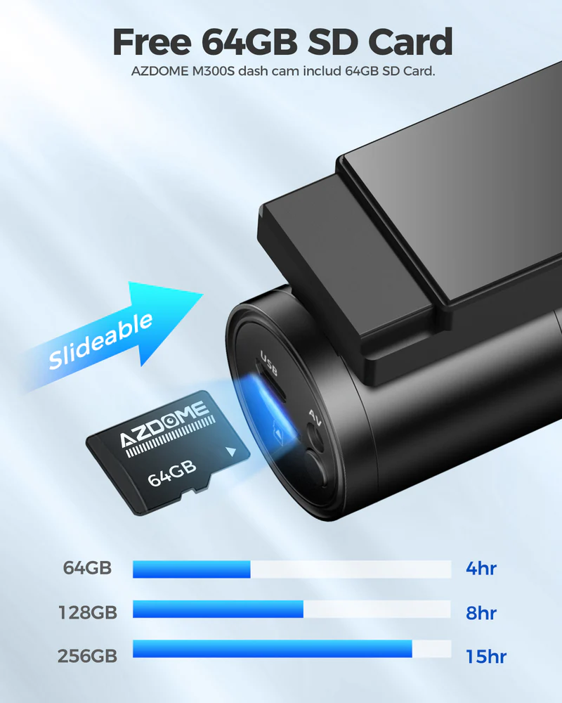 AZDOME 4K Front and Rear Dash Camera Kit with 64GB Memory Card - M300S thumbnail 17