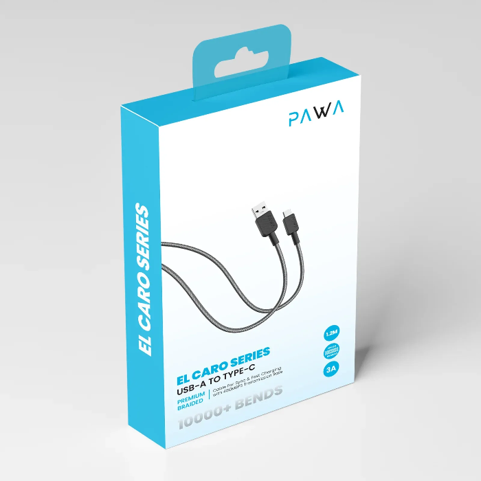 PAWA EL CARO SERIES USB A TO USB C PREMIUM BRAIDED CABLE 1.2M BLACK PW-120BD3AT-BK thumbnail 6