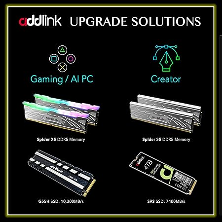 ADDLINK G55H M2 2280 PCIE GEN5 NVME GEN 5X4 1TB SSD WITH HEATSINK BLACK AD1TBG55HM2P thumbnail 9