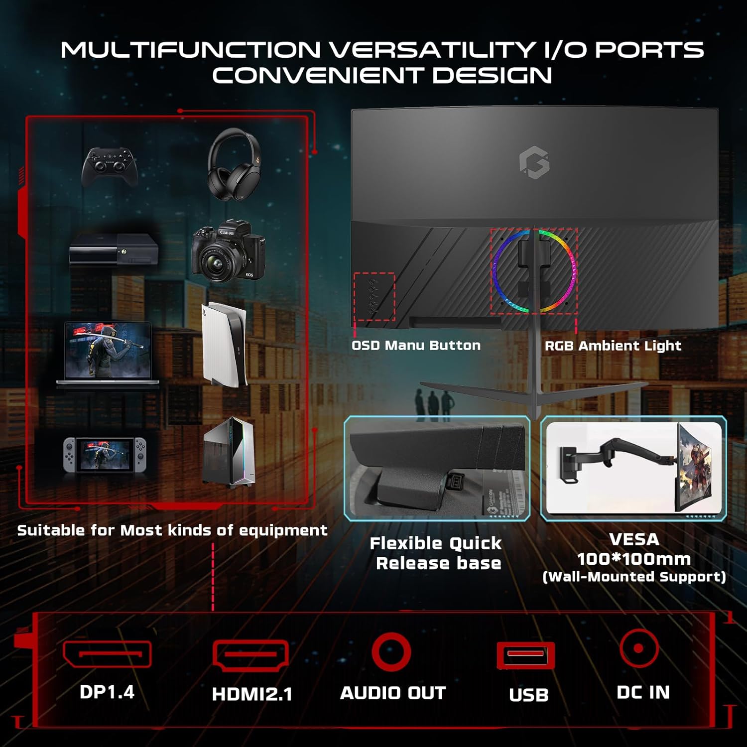 GAMEON 27 INCH FHD 180HZ 0.5MS VA PANEL CURVED GAMING MONITOR GOC27F180VA thumbnail 13