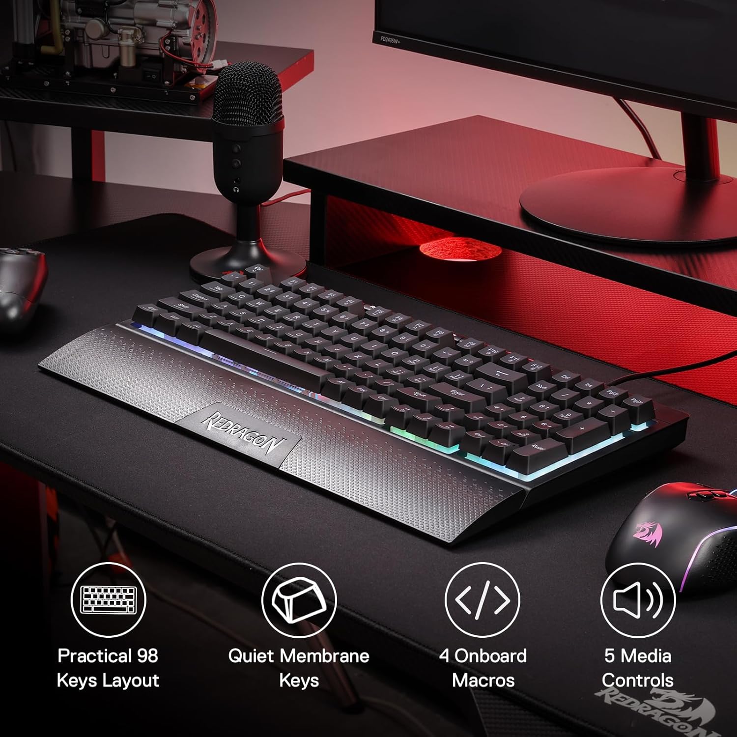 REDRAGON SHIVA 98 KEYS RGB WIRED GAMING KEYBOARD BLACK K515-RGB thumbnail 10