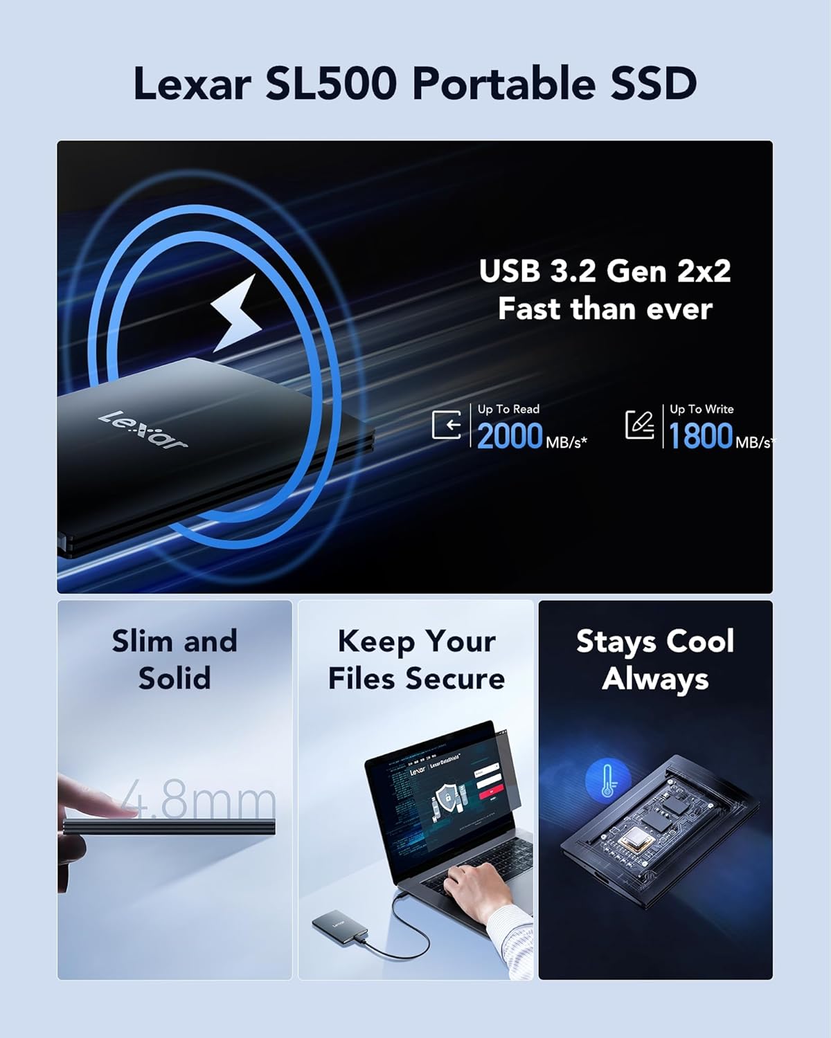LEXAR SSD SL500 PORTABLE SSD 2 TB USB3.2 GEN2X2 UP TO 2000 MBS /1800 MBS thumbnail 11