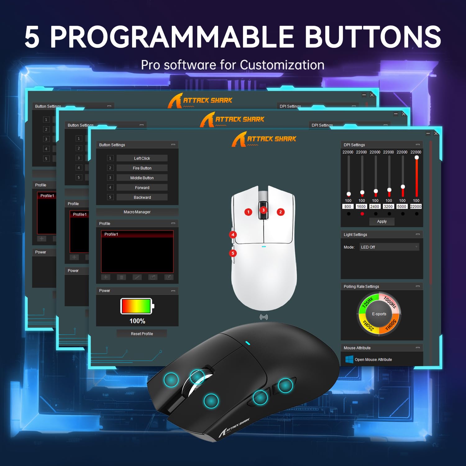 ATTACK SHARK LIGHTWEIGHT WIRELESS GAMING MOUSE WITH RGB CHARGING DOCK BLACK X11 thumbnail 17