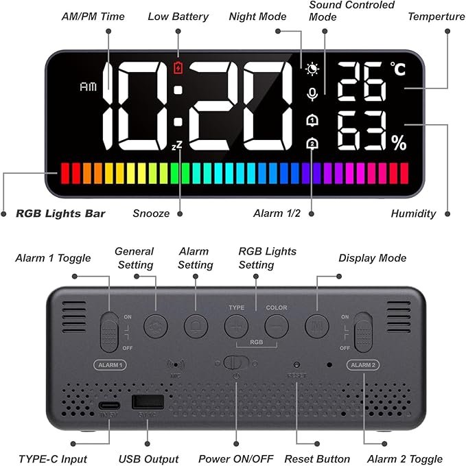 LED Alarm Clock 8002-A - Sleek Design with Bright Digital Display thumbnail 12