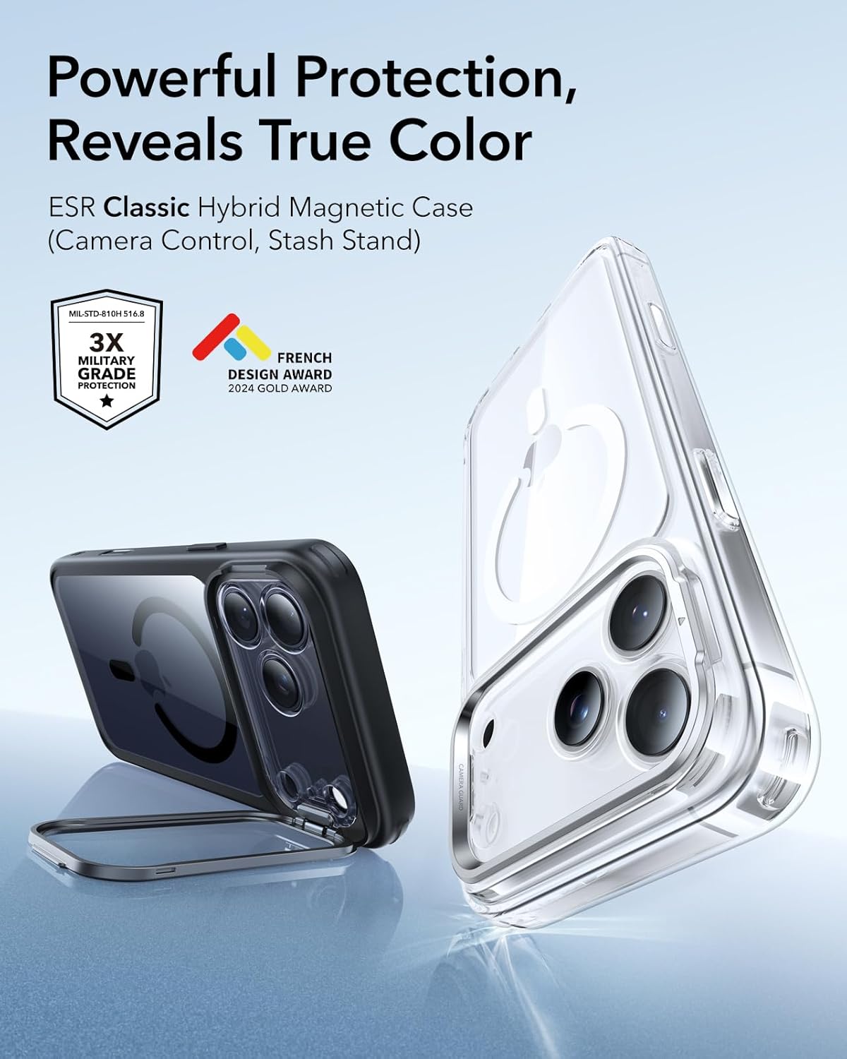 ESR CLASSIC HYBRID MAGNETIC CASE CAM CONTROL STASH STAND COMPATIBLE WITH IPHONE 17 PRO CLEAR BLACK thumbnail 12