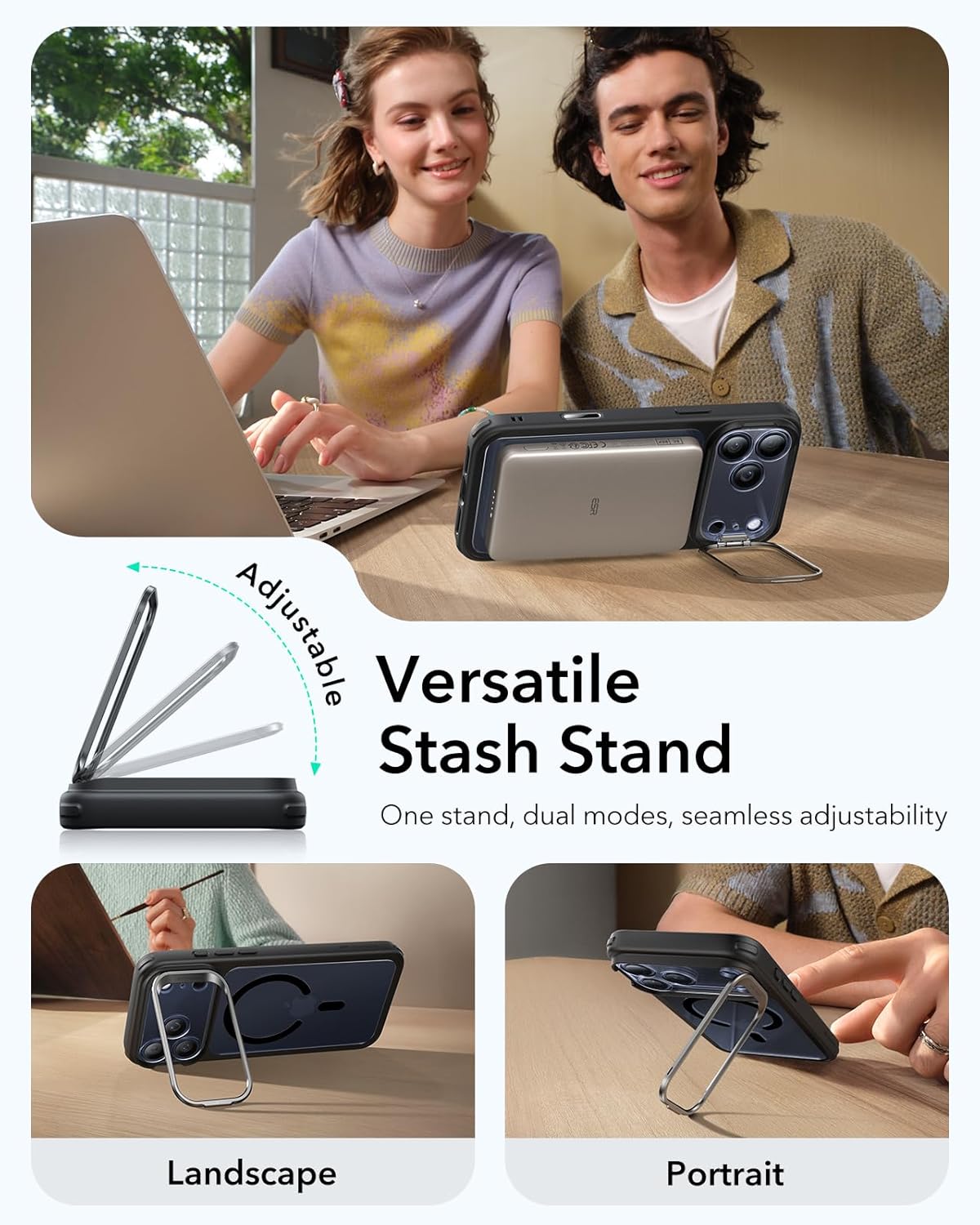 ESR CLASSIC HYBRID MAGNETIC CASE CAM CONTROL STASH STAND COMPATIBLE WITH IPHONE 17 PRO CLEAR BLACK thumbnail 16