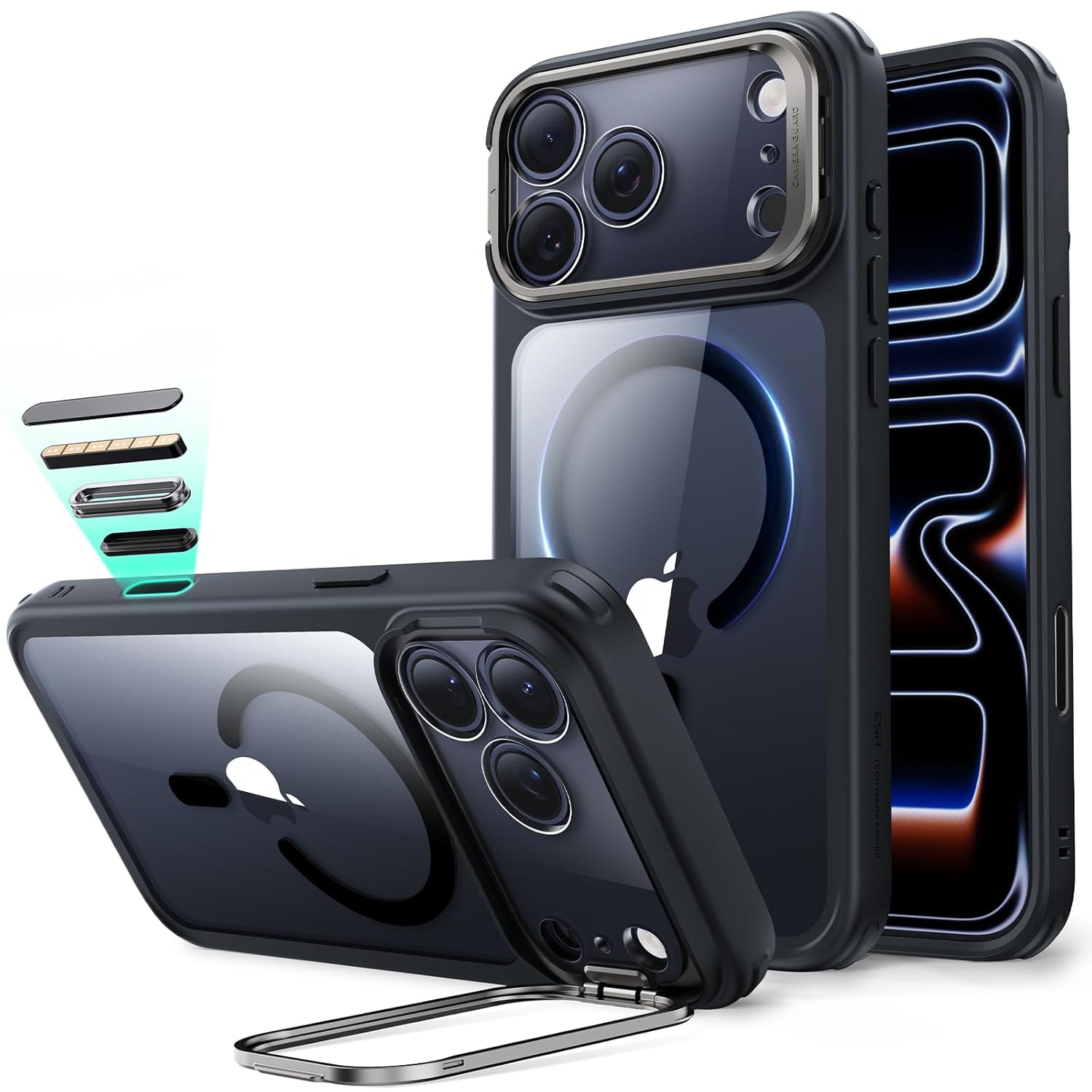 ESR CLASSIC HYBRID MAGNETIC CASE CAM CONTROL STASH STAND COMPATIBLE WITH IPHONE 17 PRO CLEAR BLACK thumbnail 11