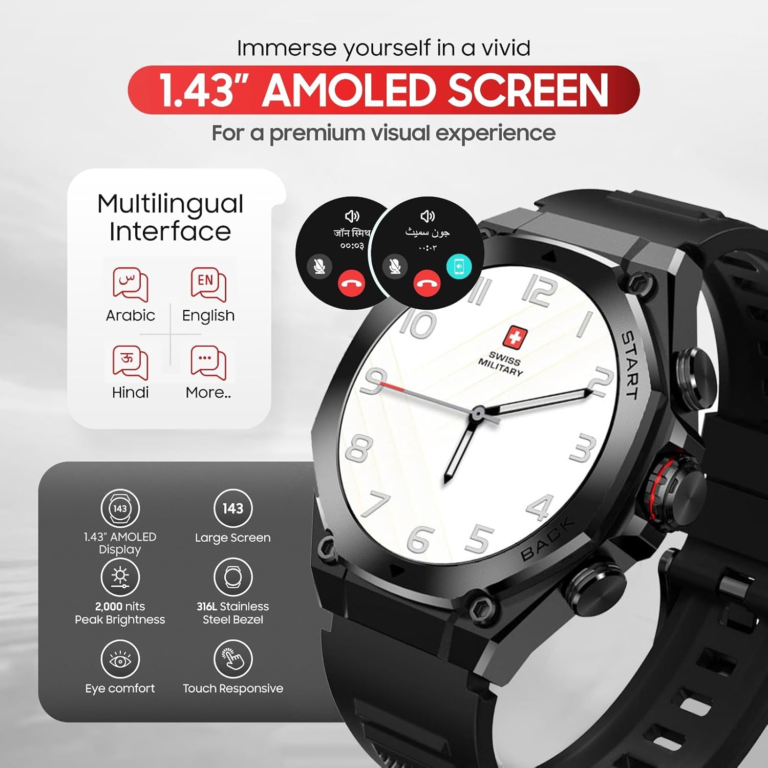 SWISS MILITARY DOM 6 WATCH WITH STAINLESS STEEL STRAP BLACK SM-WCH-DOM6-BLKSS thumbnail 9