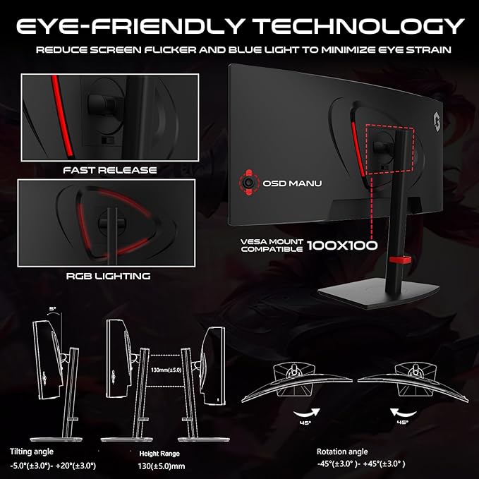 GAMEON 34 INCH WQHD 180 HZ 0.5MS CURVED GAMING MONITOR WITH SPEAKER GOC34WQHD180VA thumbnail 9
