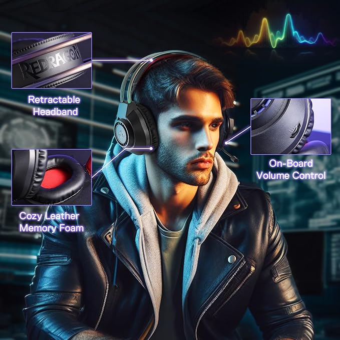 REDRAGON RGB SCREAM WIRED GAMING HEADSET BLACK H231 thumbnail 9
