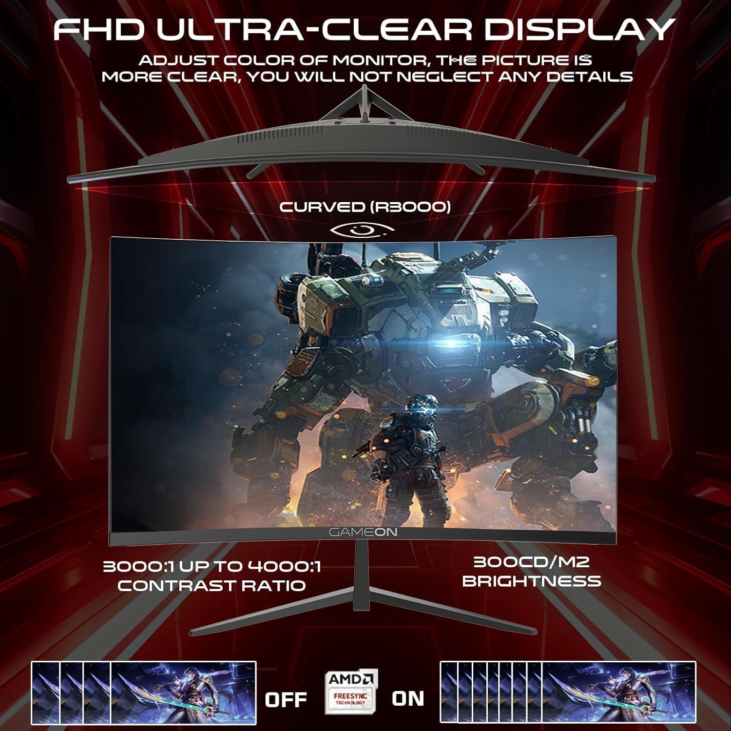 GAMEON 27 INCH FHD 180HZ 0.5MS VA PANEL CURVED GAMING MONITOR GOC27F180VA thumbnail 10