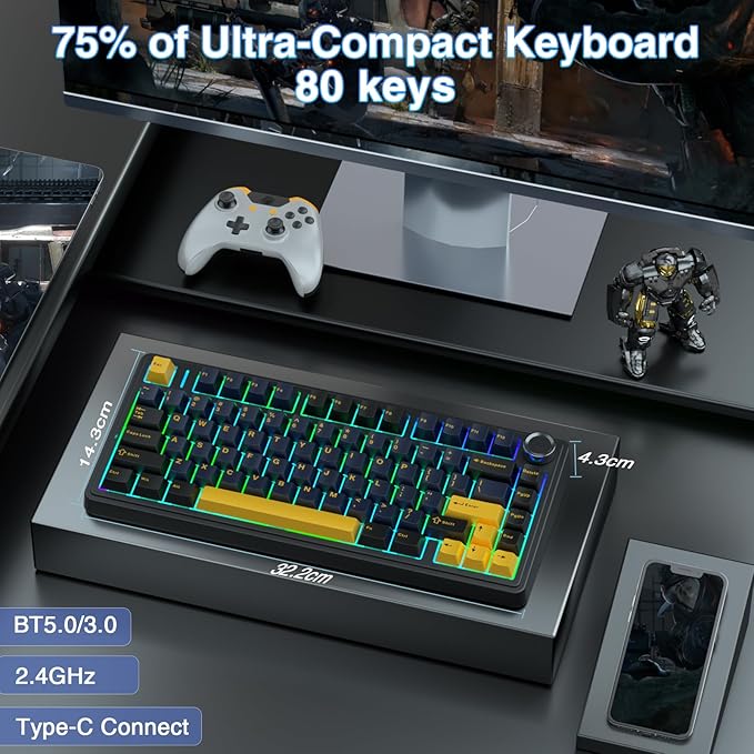 AULA 75 KEYS RGB 75% MECHANICAL GAMING KEYBOARD TRI MODE KNOB SEIYA SWITCH BLACK CONTOUR F75 thumbnail 2