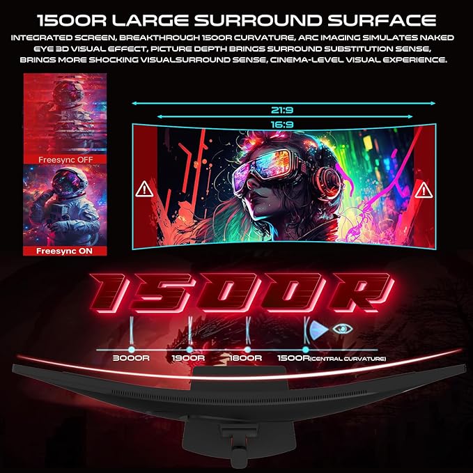 GAMEON 34 INCH WQHD 180 HZ 0.5MS CURVED GAMING MONITOR WITH SPEAKER GOC34WQHD180VA thumbnail 8