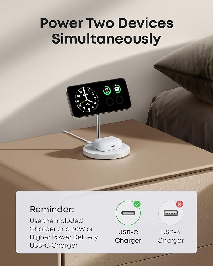 ANKER MAGGO WIRELESS 2-IN-1 DOCK STAND CHARGER AND 5FT USB C TO USB C CABLE WHITE A25M7H21 thumbnail 8