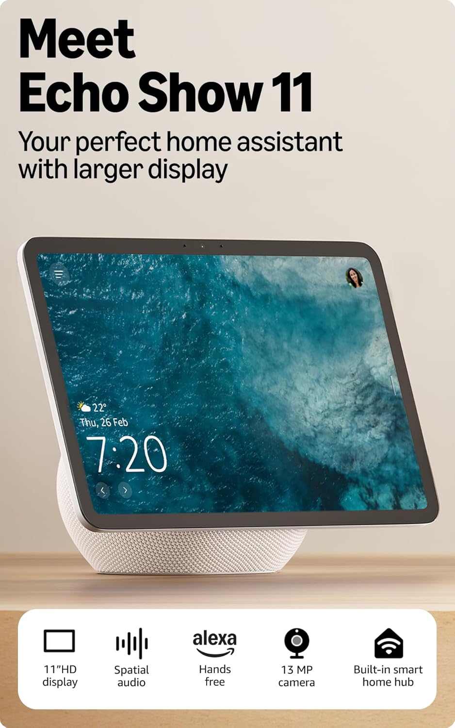 AMAZON ECHO SHOW 11TH GEN SMART DISPLAY WITH ALEXA+ GLACIER WHITE thumbnail 10