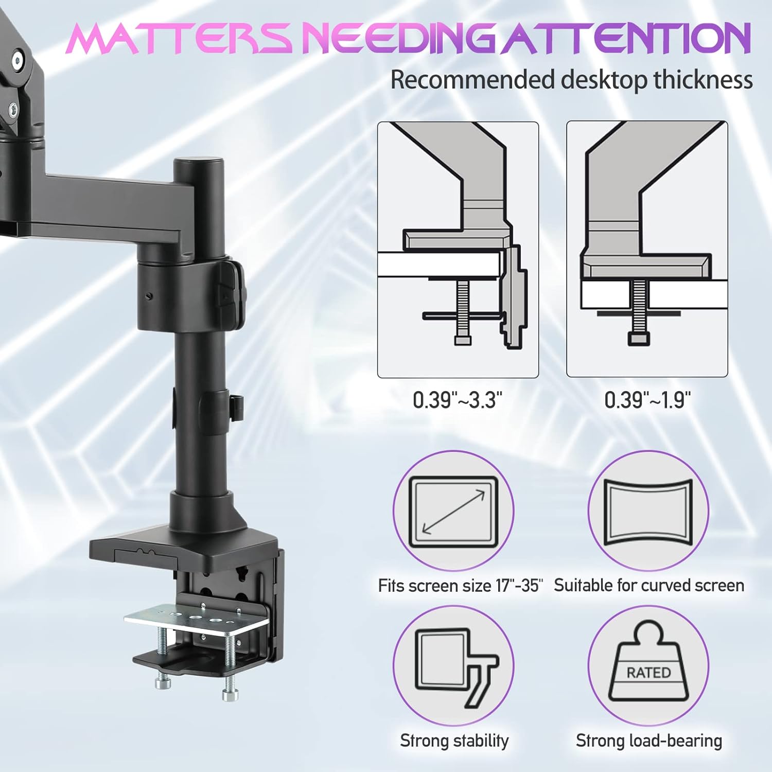 GAMEON GO-2083 POLE MOUNTED GAS SPRING DUAL MONITOR ARM 17-35-INCH BLACK thumbnail 10