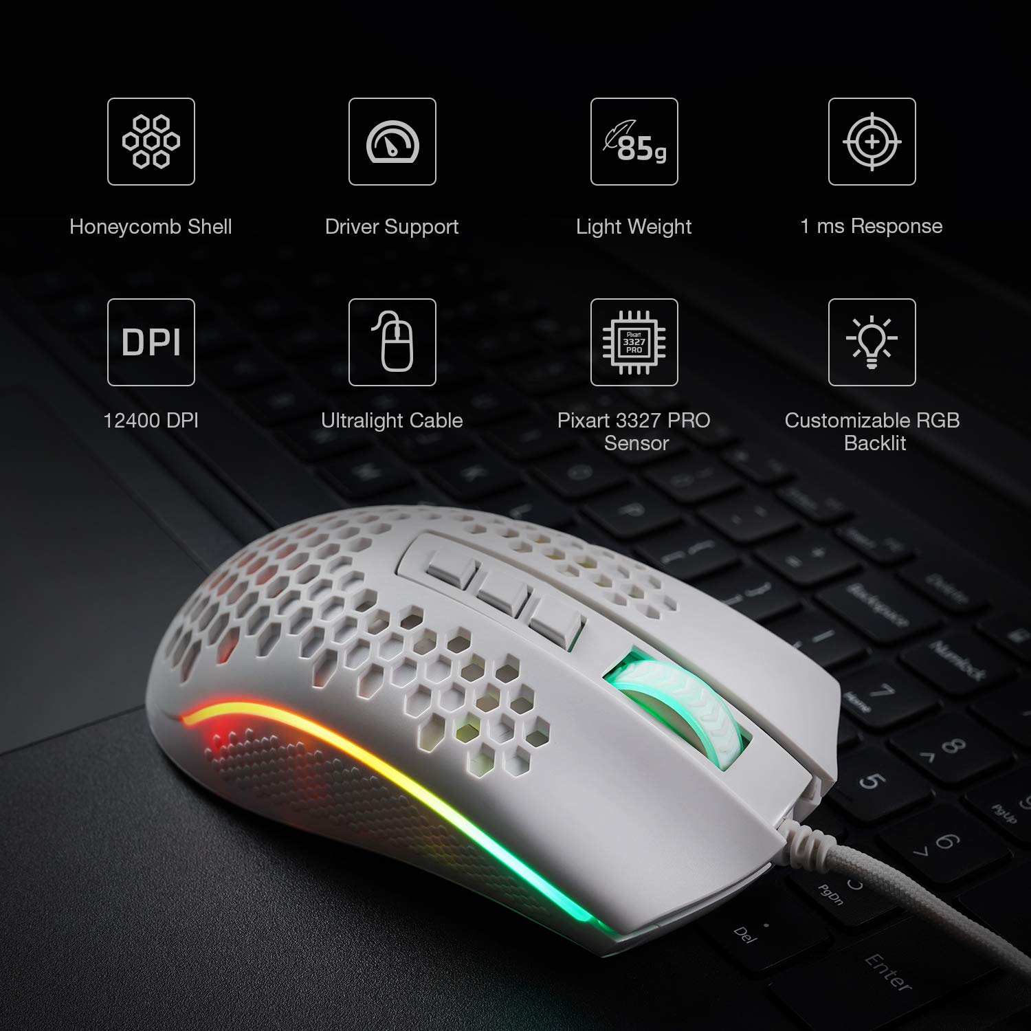 REDRAGON STORM HONEYCOMB WIRED GAMING MOUSE M808-RGB thumbnail 12
