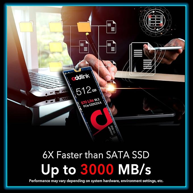 ADDLINK S70 NVME M.2 2280 PCI-E GEN 3X4 512GB SSD BLACK AD512GBS70LTM2P thumbnail 13