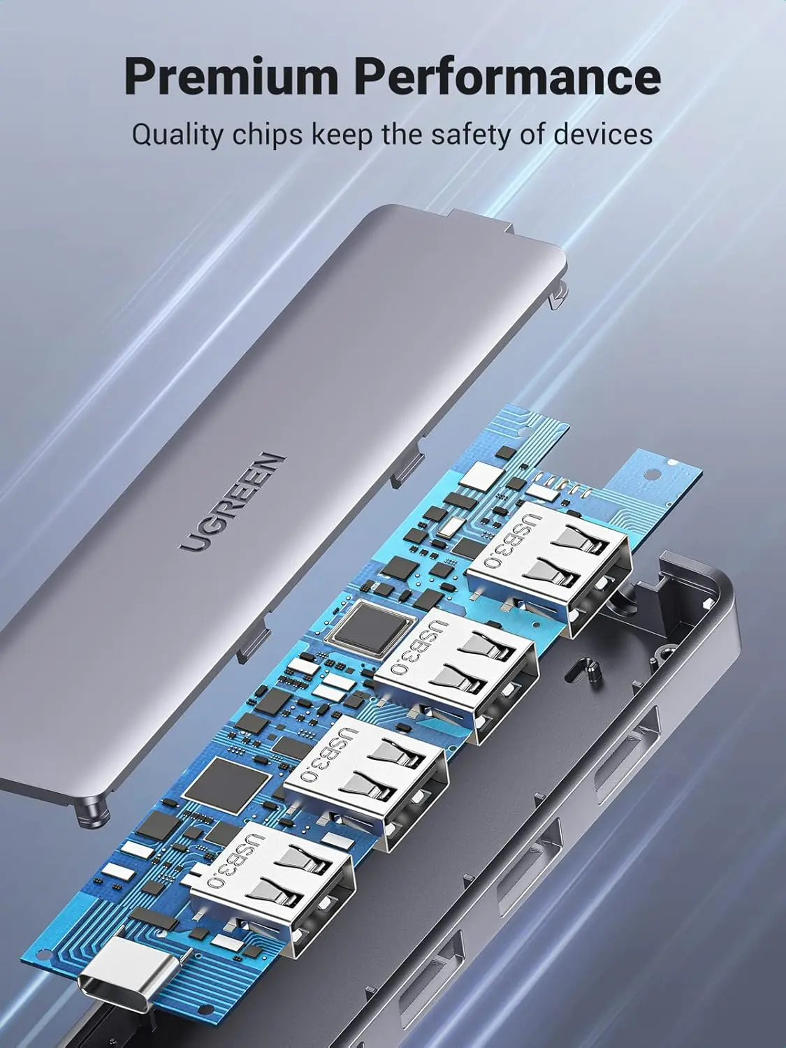 UGREEN 4-PORT USB3.0 HUB WITH MICRO USB POWER SUPPLY 70336 thumbnail 6