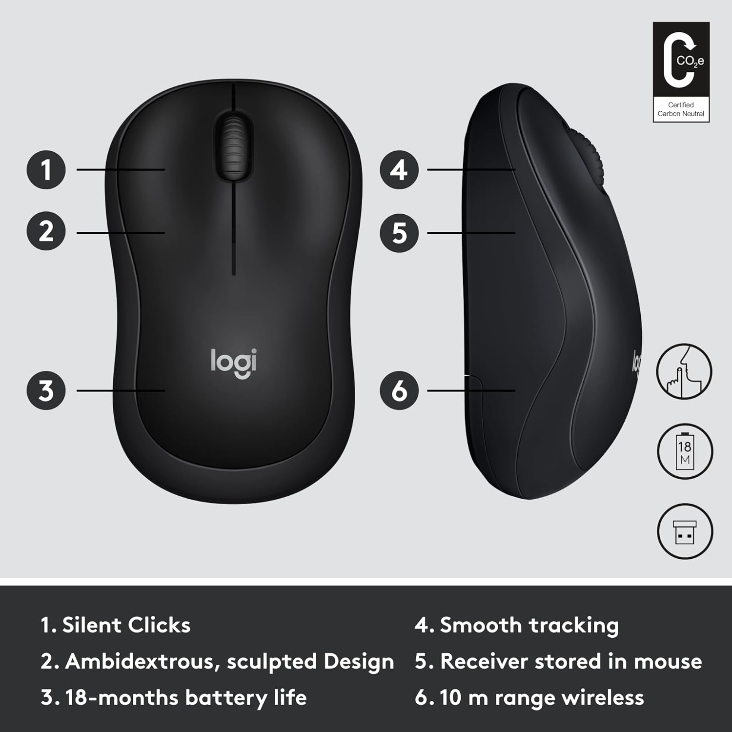 LOGITECH B220 SILENT WIRELESS MOUSE BLACK 910-005553 thumbnail 5