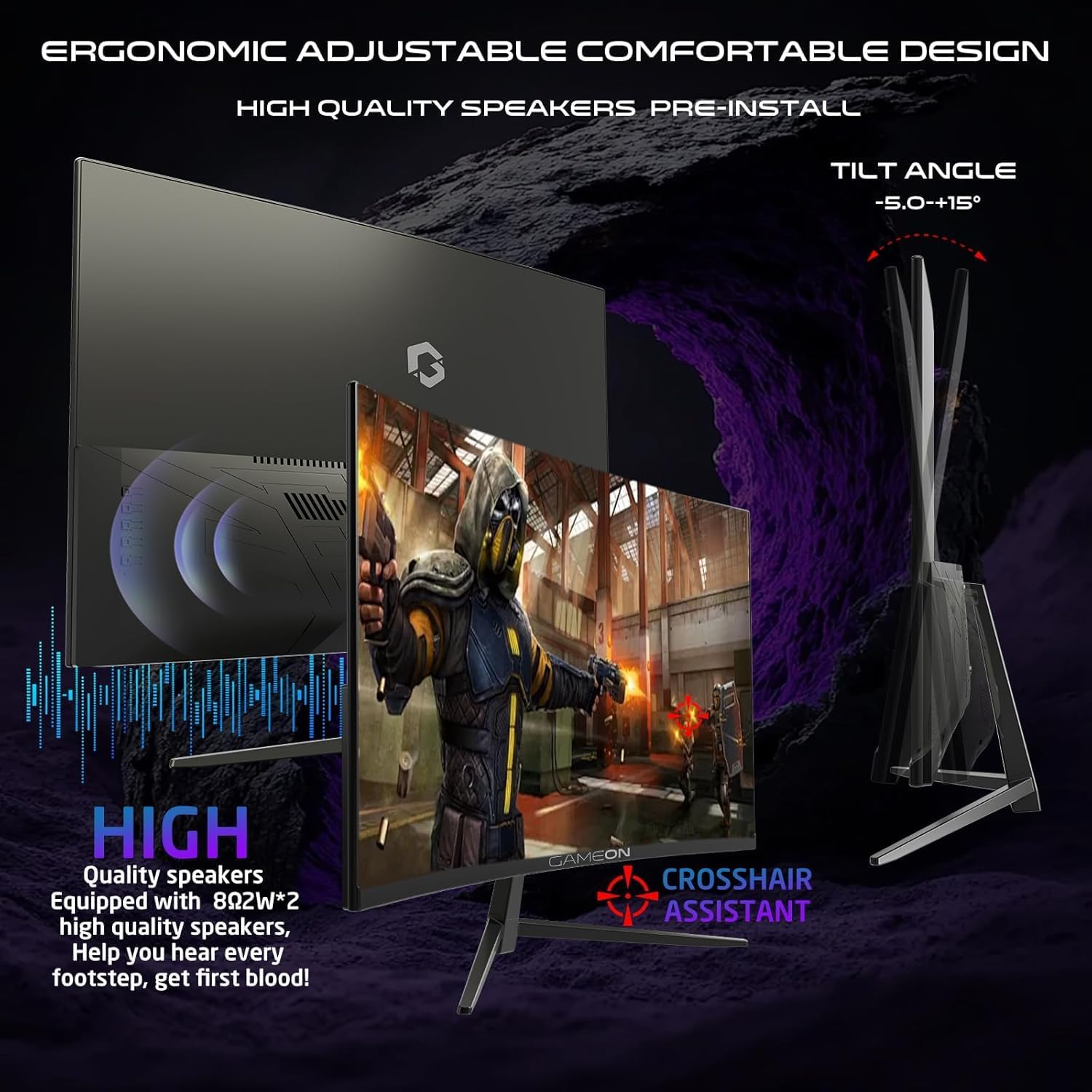 GAMEON 27 INCH FHD 180HZ 0.5MS VA PANEL CURVED GAMING MONITOR GOC27F180VA thumbnail 9