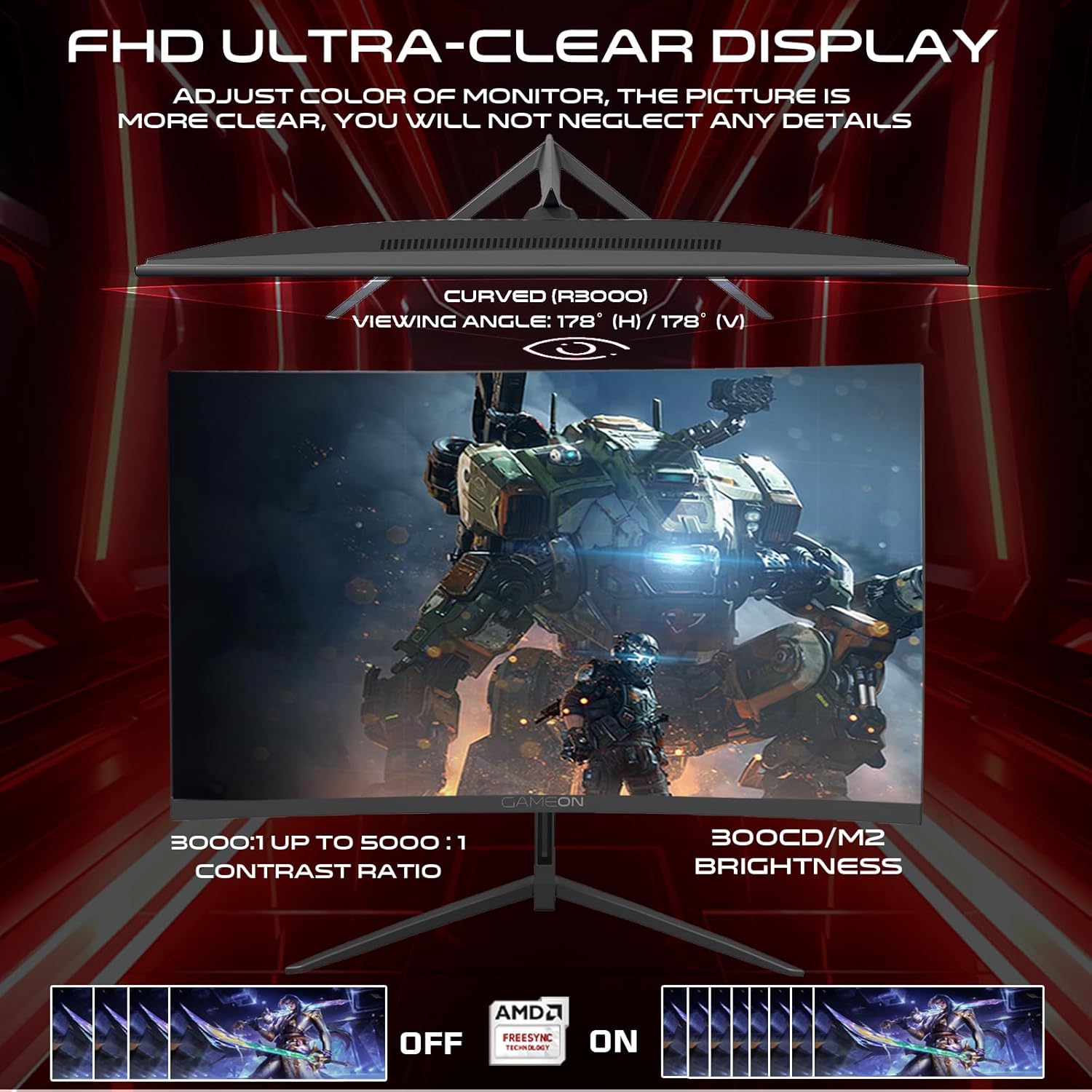 GAMEON 27 INCH FHD 180HZ 0.5MS VA PANEL CURVED GAMING MONITOR GOC27F180VA thumbnail 15