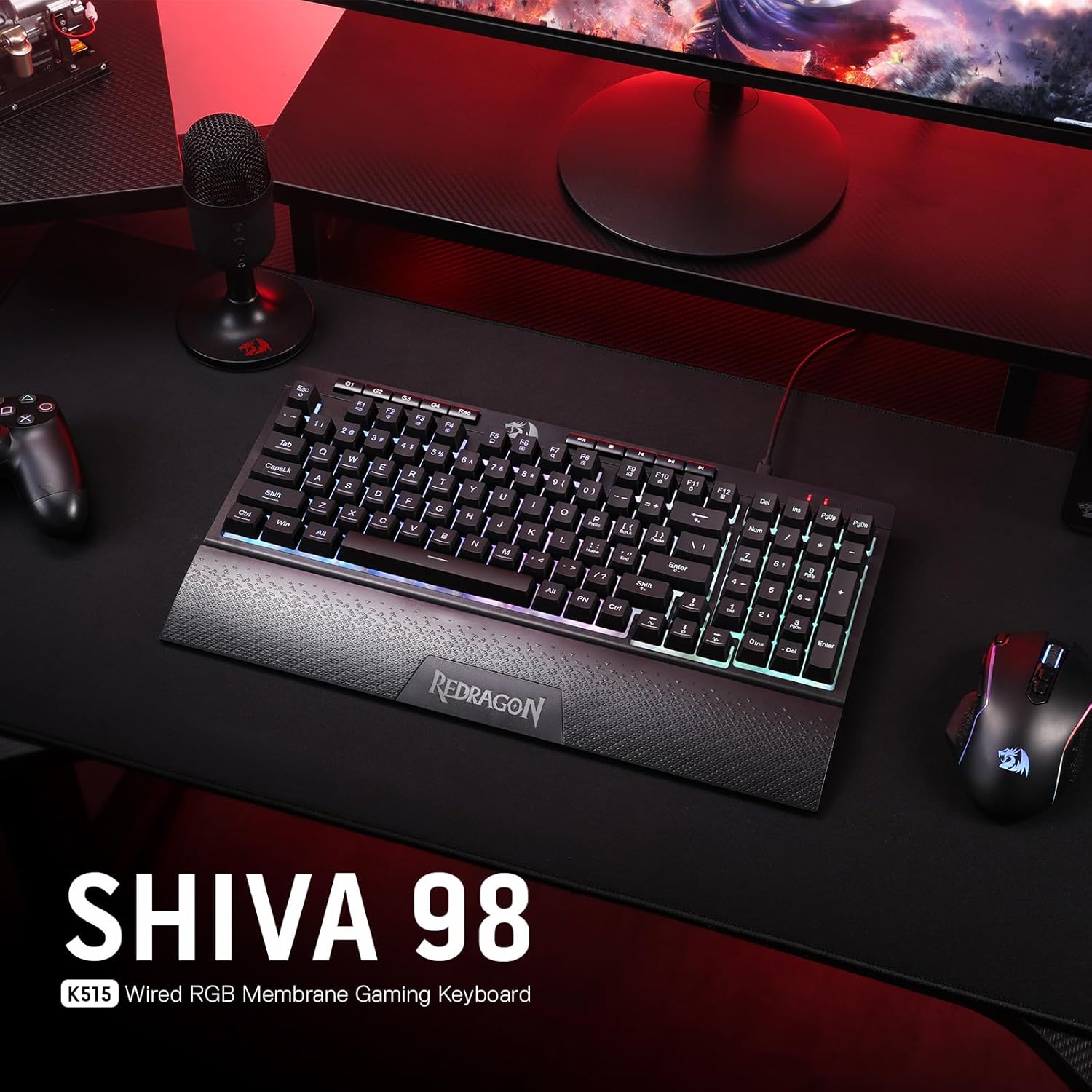 REDRAGON SHIVA 98 KEYS RGB WIRED GAMING KEYBOARD BLACK K515-RGB thumbnail 17