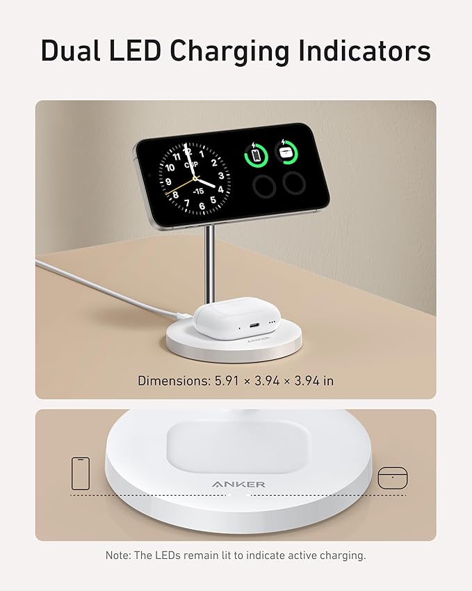 ANKER MAGGO WIRELESS 2-IN-1 DOCK STAND CHARGER AND 5FT USB C TO USB C CABLE WHITE A25M7H21 thumbnail 10
