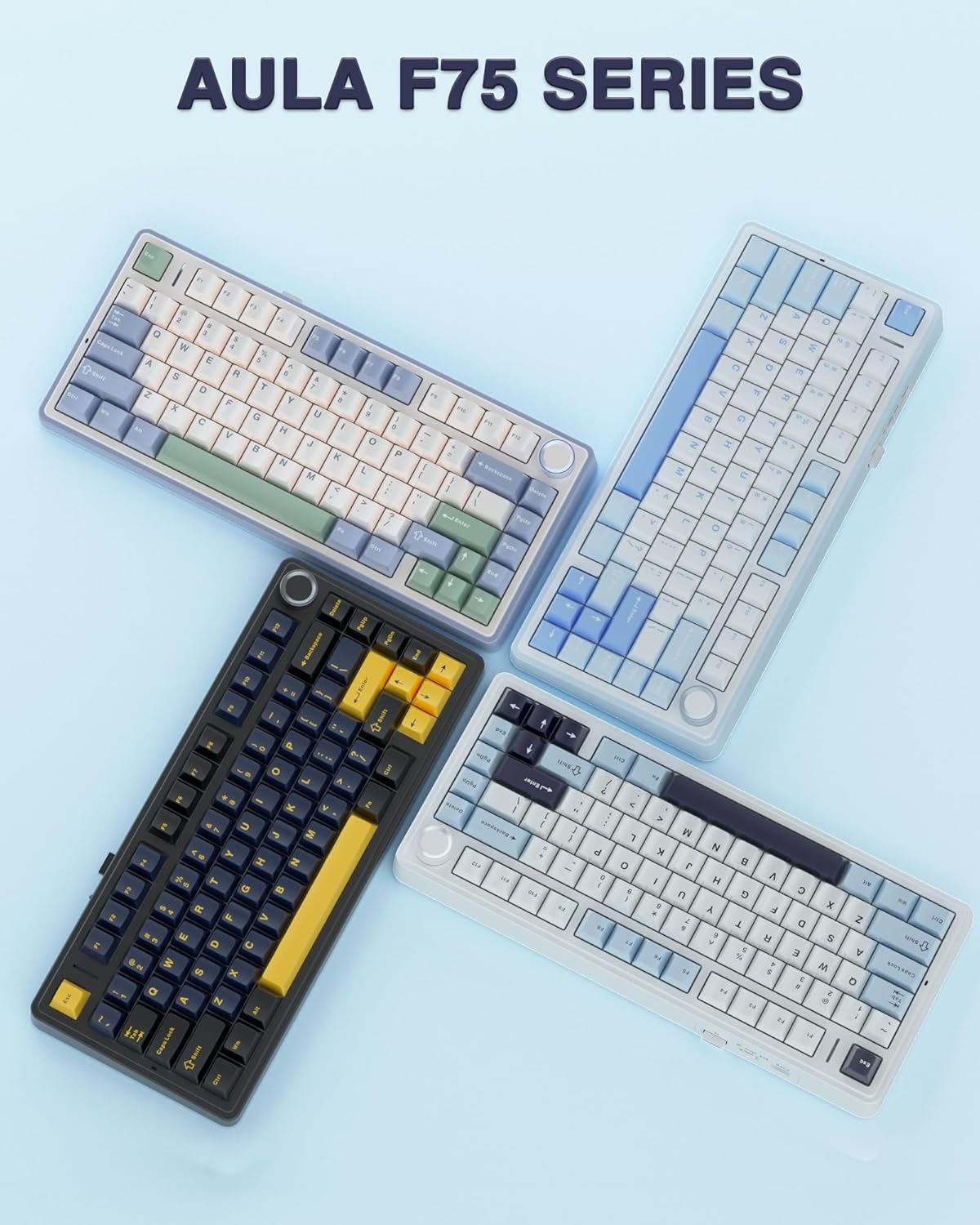 AULA f75 KEYS RGB 75% MECHANICAL GAMING KEYBOARD TRI-MODE KNOB ICE VEIN SWITCH LT BLU-WHT-PRP F75 thumbnail 9