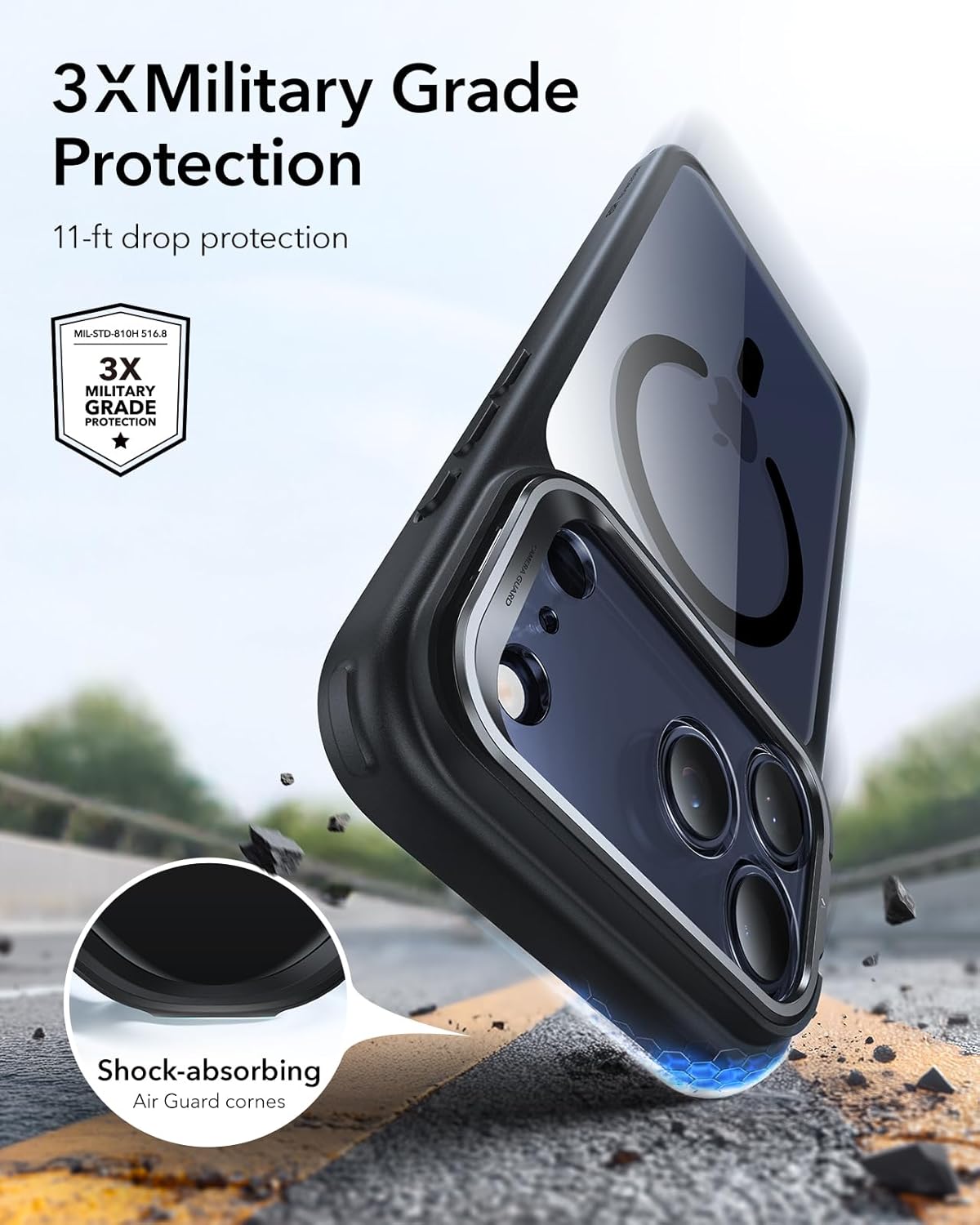 ESR CLASSIC HYBRID MAGNETIC CASE CAM CONTROL STASH STAND COMPATIBLE WITH IPHONE 17 PRO CLEAR BLACK thumbnail 15
